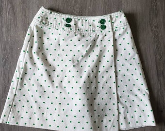 1960s skirt, size xs, vintage skort, mod miniskirt, 60s mini skirt, vintage polka dot skirt, wrap skirt, scooter skirt, cotton, green white