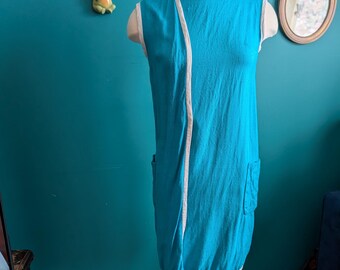 Vintage 60s Turquoise Shift Dress Sleeveless Pocket Dress Retro Minimal Mod
