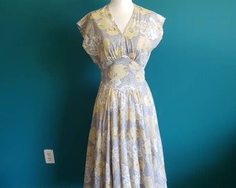 1970s dress, vintage sun dress, vintage circle skirt, 1960s dress, size xs, size S, novelty print dress, cotton dress, full skirt, botanical