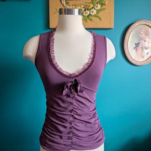 Women&#39;s vintage mesh crop top purple deep v neck size small xs Y2K 2000s 90s