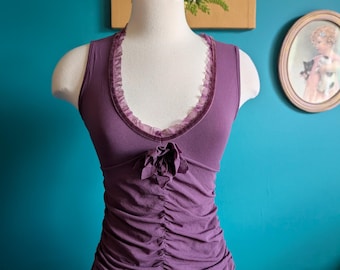 Women's vintage mesh crop top purple deep v neck size small xs Y2K 2000s 90s