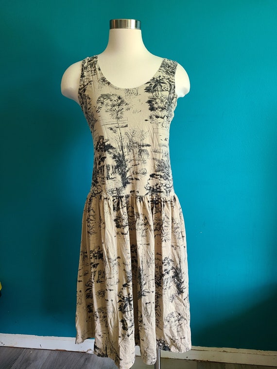 Size medium/ Vintage 90s jersey sun dress, safari 