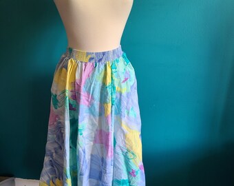 Size medium/ size large/ womens vintage circle skirt, 1980s, 80s, skirt with pockets, pastel, abstract, cotton, spring, midi skirt