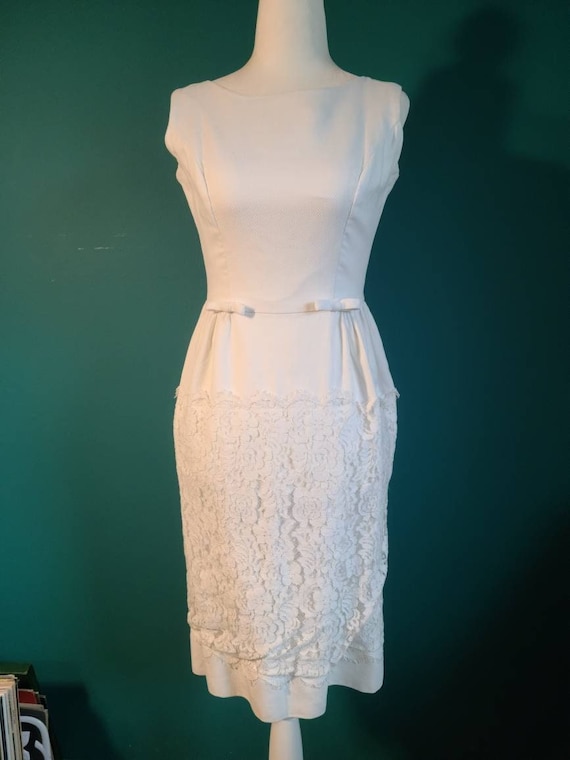 knee length dresses for ladies Marguerite White Lace Dip Hem Midaxi Dress – Frock and Frill main image 1