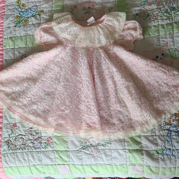 Vintage baby girls dress, 2t, toddler dress, lace, circle skirt, pageant dress, party dress, lace, pink, pastel, ruffle, birthday, classic