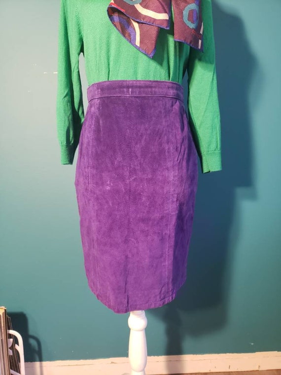 Vintage purple suede pencil skirt, royal purple, … - image 1