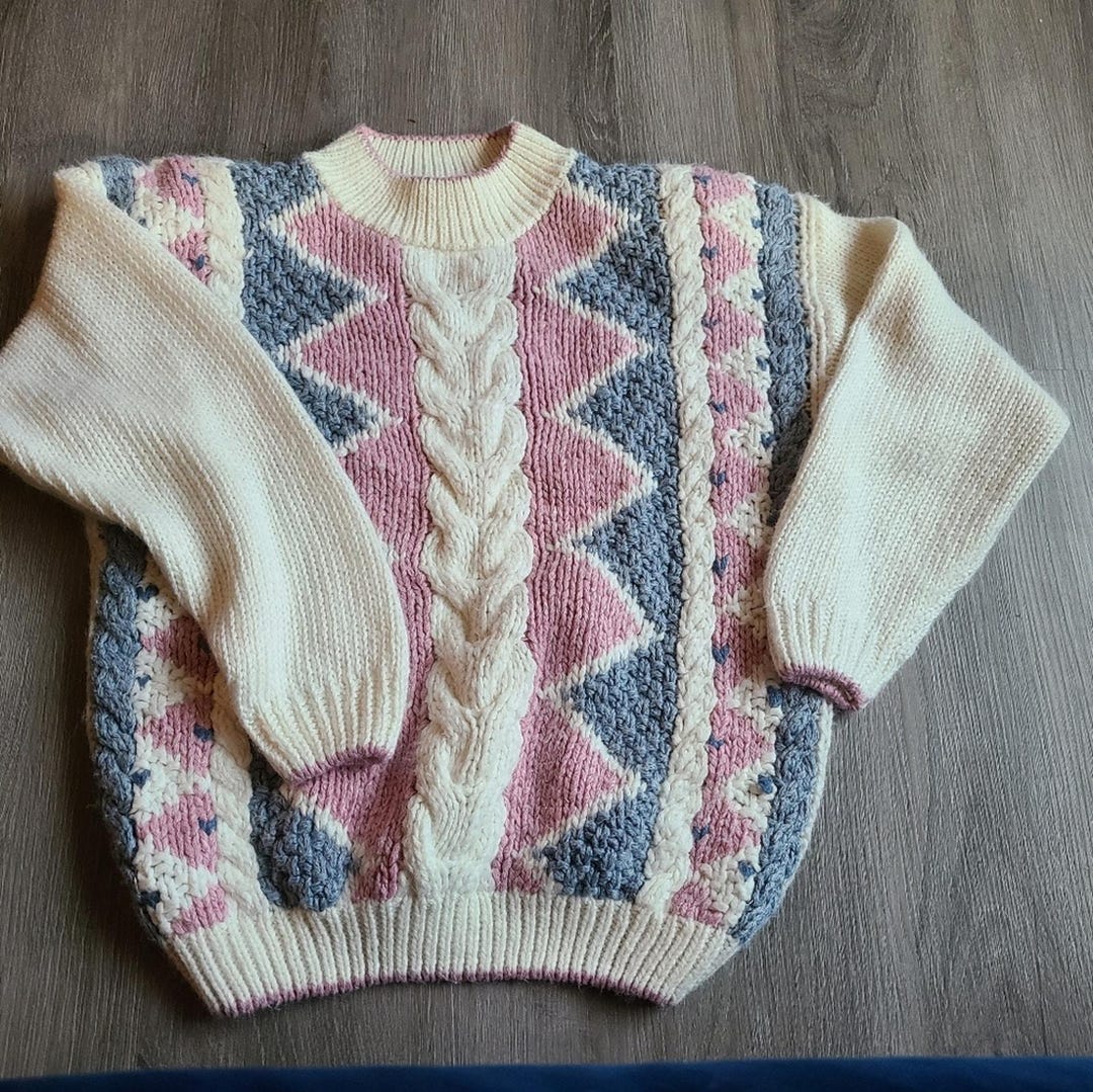 80s 90s pastel knit sweater pullover crew neck oversized cozy spring slouchy