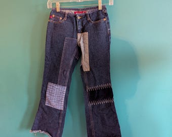 Girls Vintage Patchwork Jeans Zana Di size 8 kids vintage 90s Y2K raw hem