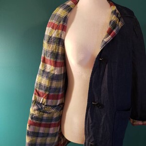 1960s Vintage Reversible Denim Chore Coat: Plaid Jacket image 2