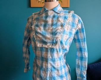 Vintage Red Western Gingham Shirt 80s Sawtooth Pocket Pearl Snap