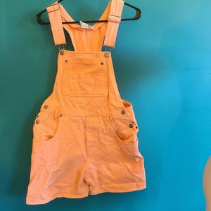 Vintage womens 90s y2k peach denim overalls shorteralls size medium