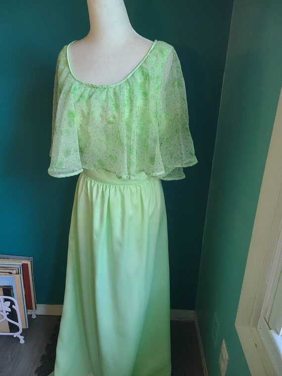 Vintage 70s green cape dress, vintage 70s maxi dr… - image 2