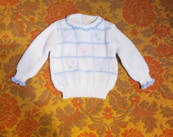80s baby sweater, vintage baby clothes, baby tip, knit, size 6 to 9 months, pastel sweater, baby blue sweater, knit sweater, vintage kids
