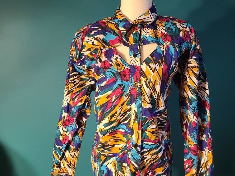 90s Western Cutout Shirt, Vintage Western, Tacky Shirt, 80s Style, Size Large, Jewel Tones, Maximalist Top, Shoulder Pads, Cutout Blouse - Etsy 90s Western Cutout Shirt, Vintage Western, Tacky Shirt, 80s Style, Size Large, Jewel Tones, Maximalist Top, Shoulder Pads, Cutout Blouse - Etsy