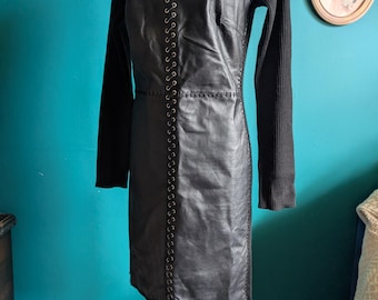 Women's vintage 90s leather lace up bodycon dress size medium large biker punk