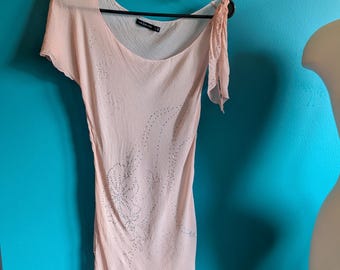 Women's vintage Y2K 2000s sheer silk babydoll top peach pink size medium large