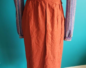 Vintage silk skirt, 80s pencil skirt, burnt orange skirt, wiggle skirt, silk knit skirt, size xs, vintage pencil skirt, women's size small
