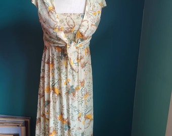 Size S /size M/ 1970s hawaiian dress, vintage hawaiian dress, aloha dress, floral, smocked, 2 piece set, dress and jacket, hippie, boho
