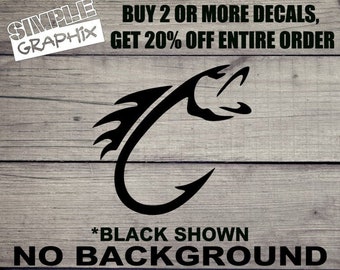 FISH and Hook vinyl Decal, Bumper Sticker, Fish, Hook,  Fishing, Sports, Hunt, Truck, Car, toolbox, Windows, Outdoors, etc... Oracal 651!!!