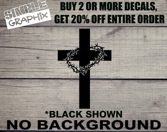 CROWN OF THORNS Cross vinyl Decal, Bumper Sticker, Christian, Religious, Jesus, Cross, Truck, Car, Windows, Toolbox, Outdoors, Oracal Vinyl.
