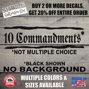 10 Commandments*  *NOT MULTIPLE CHOICE vinyl Decal, Bumper Sticker, Christian, Religious, Jesus, Truck, Car, Windows, Toolbox