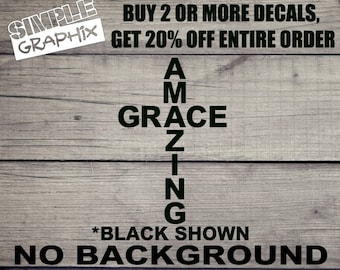 AMAZING GRACE Cross vinyl Decal, Bumper Sticker, Christian, Religious, Jesus, Cross, Truck, Car, Windows, Toolbox, Outdoors, Oracal Vinyl.