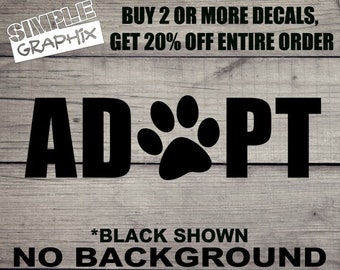 ADOPT PAW vinyl Decal, Bumper Sticker, Dog, Cat, Pet, Animal, JDM Decal for Truck, Car, Toolbox, Windows, Outdoors, etc...  Oracal 651 Vinyl