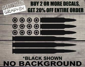 Ammo Bullet American Flag vinyl Decal, Bumper Sticker, Truck, Car etc..  Outdoors Oracal 651 Vinyl.  Patriotic decal! Normal Facing Flag! 2A