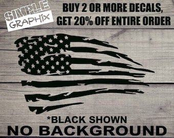 Distressed American Flag vinyl Decal, Bumper Sticker, JDM Decal for Truck, Car etc..  Outdoors Oracal 651 Vinyl.  Patriotic decal! Tattered.