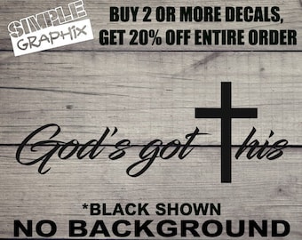 God's got this Cross vinyl Decal, Bumper Sticker, Christian, Religious, Jesus, Cross, Truck, Car, Windows, Toolbox, Outdoors, Oracal Vinyl.
