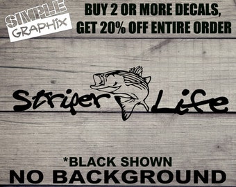Striper Life vinyl Decal, Bumper Sticker, Fishing, RockFish, Striped Bass, Hunting, Truck, Car, toolbox, Windows, Outdoors, Oracal 651 Vinyl