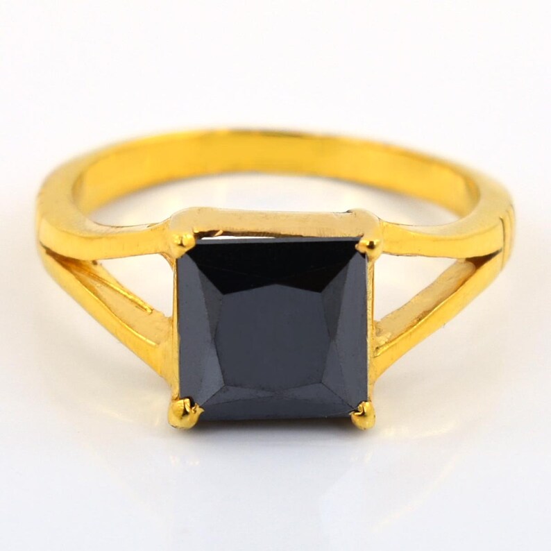 4.25Ct Certified,Princess Cut Black Diamond Solitaire Ring In 925 silver with Yellow Finish For Women/'s Jewelry,Wedding Ring,Engagement Ring