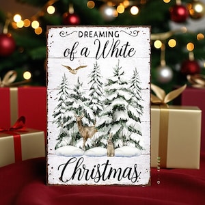 Rustic White Christmas Metal Plaque Sign - Festive Holiday Wall Decor Farmhouse Winter Art image 1
