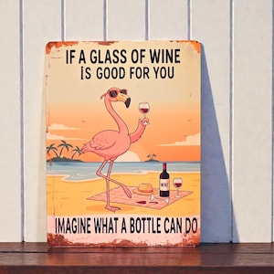 Wine Lover Funny Pink Flamingo Metal Sign,  Vintage Kitchen Bar Wall Decor,Plaque Gift