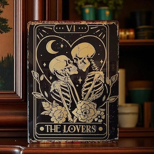 Gothic Tarot &#39;The Lovers&#39; Metal Wall Art Sign: Unique Valentine&#39;s Gift