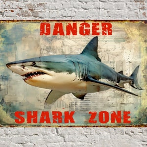 Shark danger zone,funny hot tub sign, metal wall novelty gift plaque