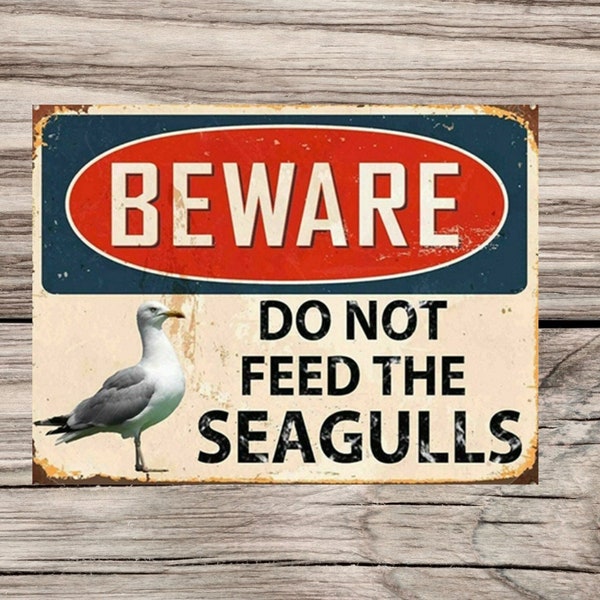 Do not feed the Seagulls seaside beach cafe bar Metal wall sign plaque