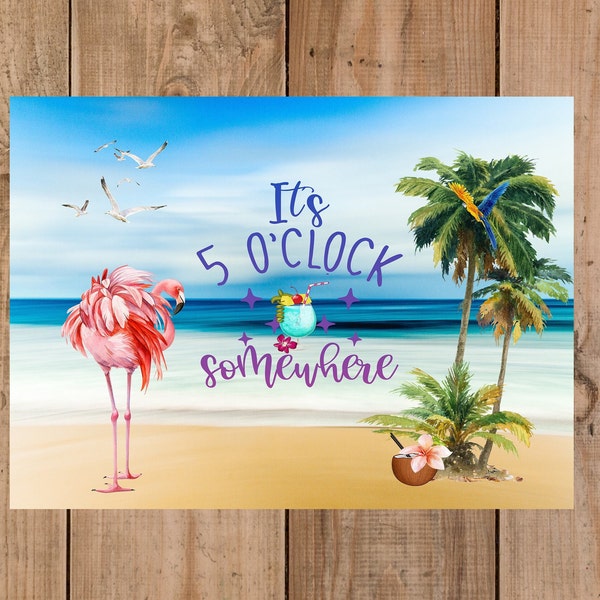 Tiki bar 5 o'clock somewhere Cocktails  home bar Metal wall sign,Unique Gift