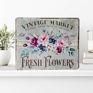Rustic Flower Market Metal Sign - Farmhouse Wall Decor