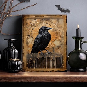 Black Raven Gothic Art Sign, , Goth Witch Decor , Crow Metal Plaque, Witchcraft