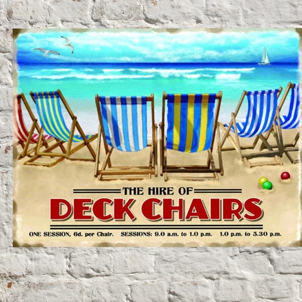 Deckchairs retro beach seaside metal wall sign plaque home garden,Unique Gift