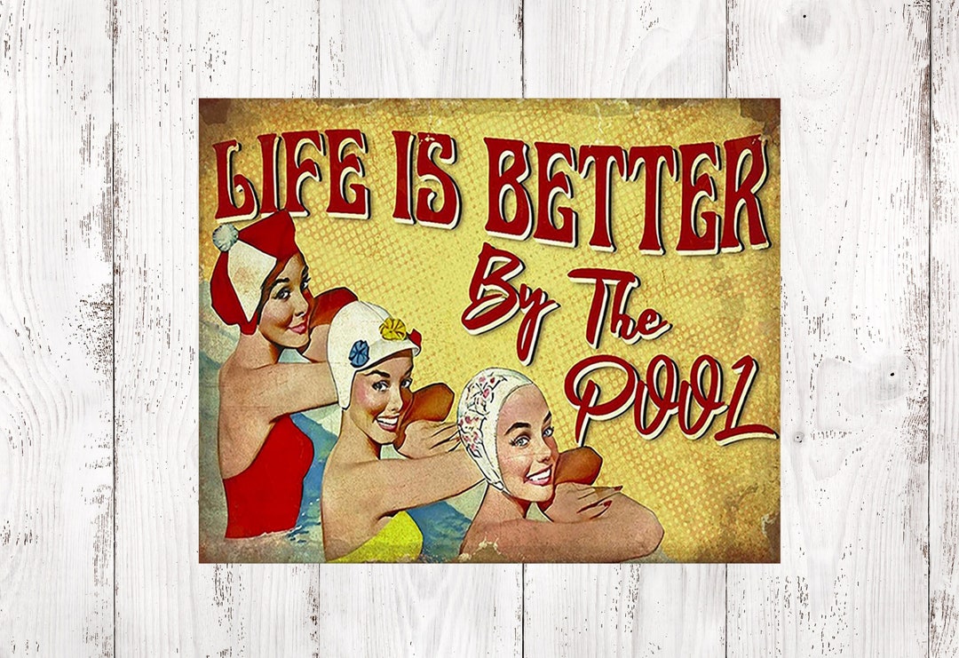 Vintage Retro Swimming Pool Metal Sign - Garden Pool, Hot Tub Swim Spa ...