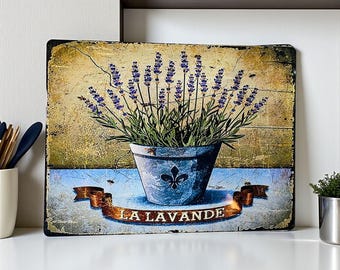 Rustic Metal Lavender Sign - Farmhouse Wall Hanging Decor Garden Art Plaque Gift