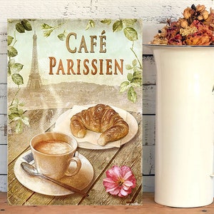 Vintage Cafe Parisien Metal Sign, French Country Kitchen Decor, Retro Coffee Bar Wall Art