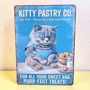 Vintage Kitchen Metal Sign  Cat Lovers  Bakers Gift