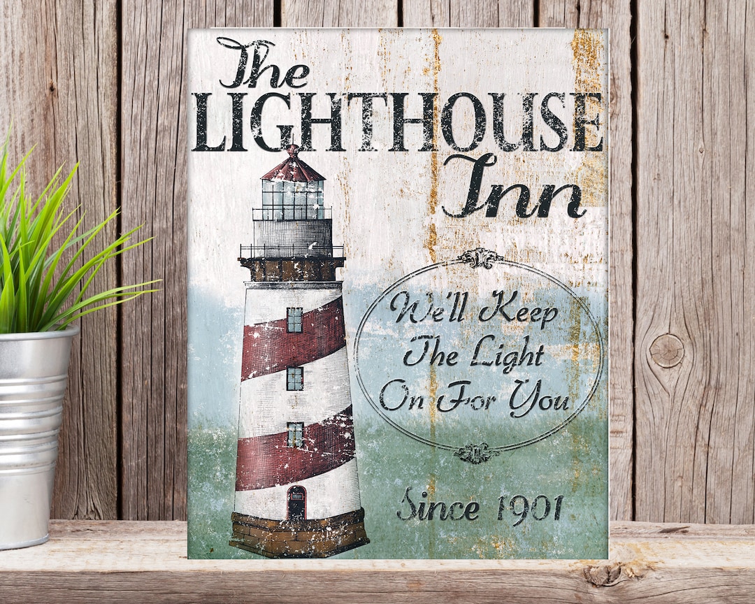 Rustic Nautical Lighthouse Sign - Beach House Wall Art - Metal Pl;aque ...