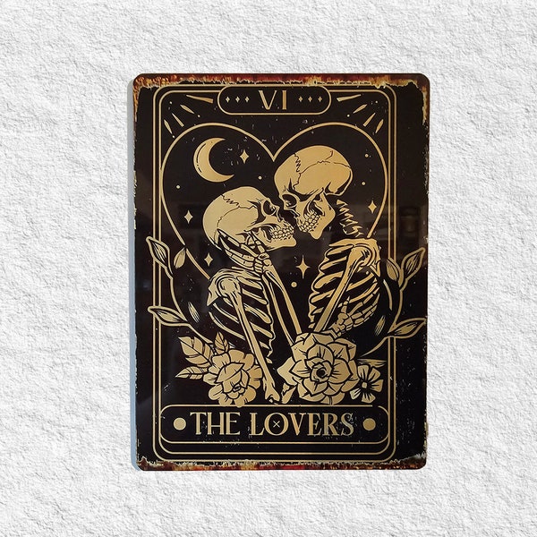 Gothic Tarot the Lovers, Gift wall art metal sign, Valentines Engagement Wedding Unique gift