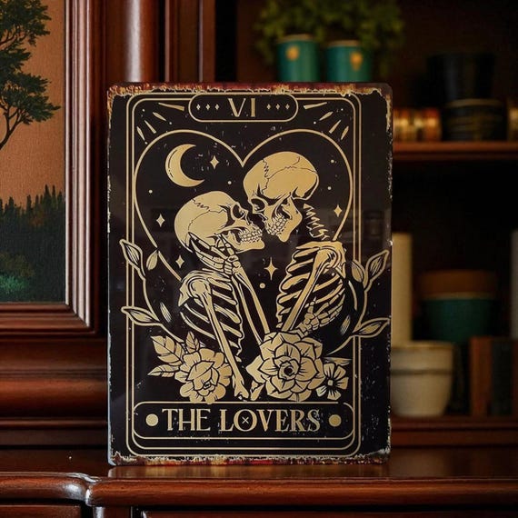 Gothic Tarot 'the Lovers' Metal Wall Art Sign: Unique Valentine's