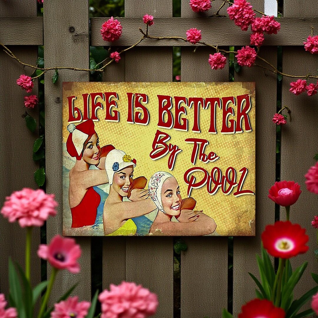 Vintage Style Swimming Pool Metal Sign: Swim Spa Wall Decor Garden Home ...