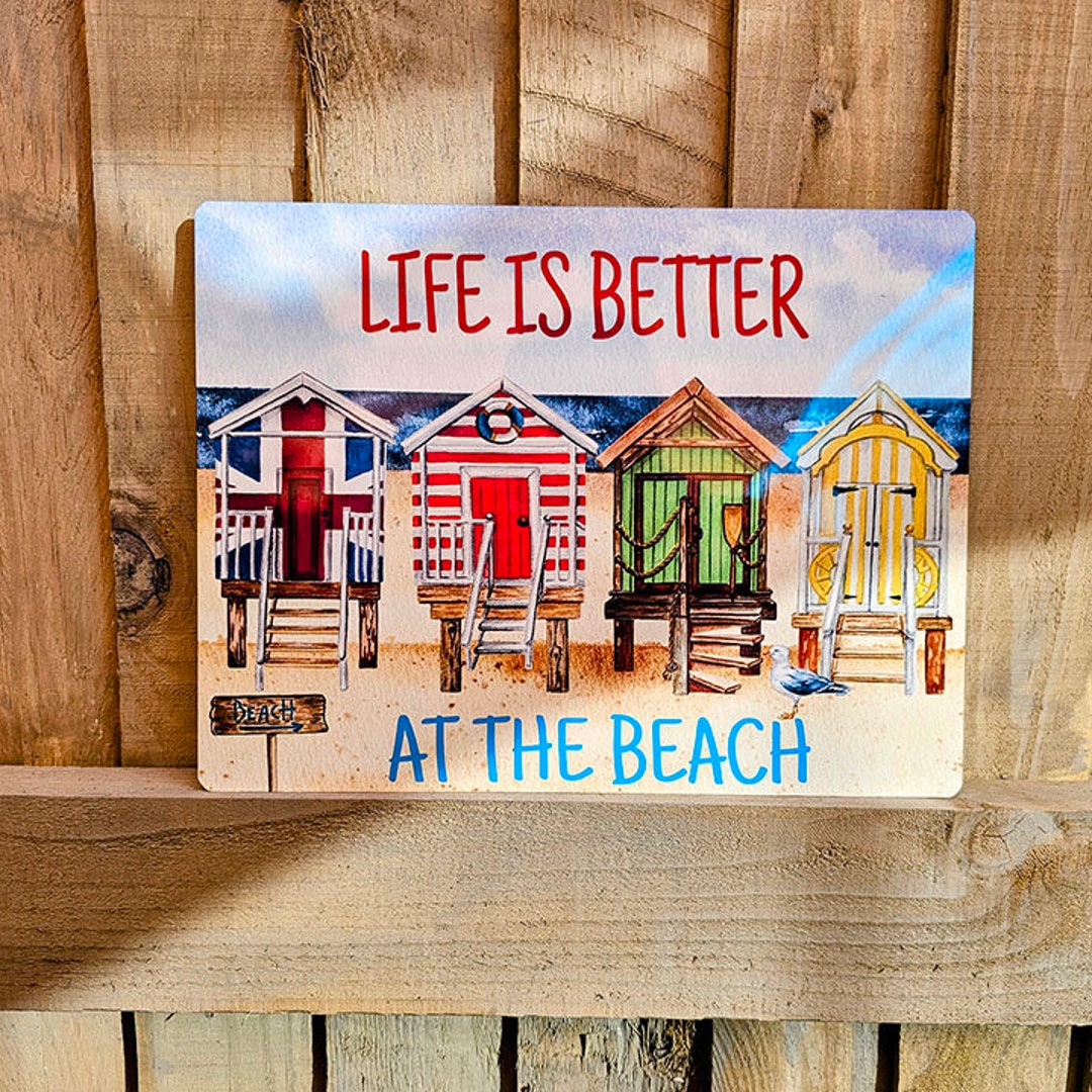 Seaside Metal Wall Sign Plaque - Beach Hut Decor for Home & Garden ...